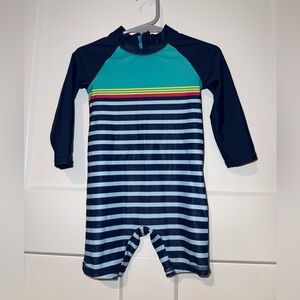 Carter's Navy, Teal & Yellow Striped Long-Sleeve Swim One-Piece